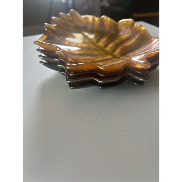 Handmade Iridescent Glass Leafs Plates Set Of 4. -Autumn decor - Picture 7 of 7